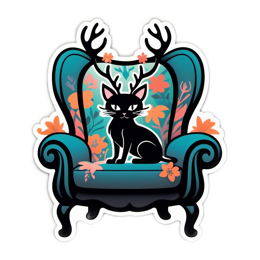cat seat floral SVG PNG design with black floral elements