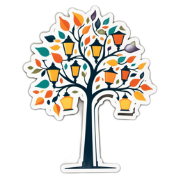 autumn tree lanterns SVG PNG design with orange and green floral elements