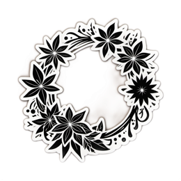 flower wreath blackwhite SVG PNG design with clean design elements, black and white floral elements