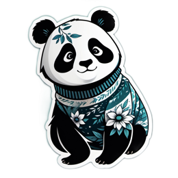 panda artistic floral SVG PNG design with clean design elements, black and white floral elements