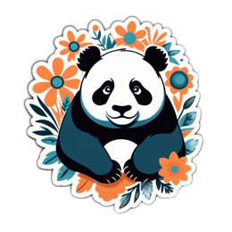 panda flowers floral SVG PNG design with clean design elements, orange and blue floral elements