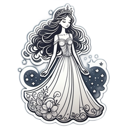 fantasy princess sticker floral SVG PNG design with black and white floral elements