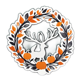 pumpkin reindeer wreath SVG PNG design with clean design elements, black and orange floral elements