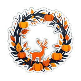 autumn deer pumpkins wreath SVG PNG design with orange floral elements