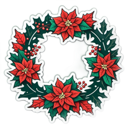 christmas wreath poinsettias SVG PNG design with red and green floral elements