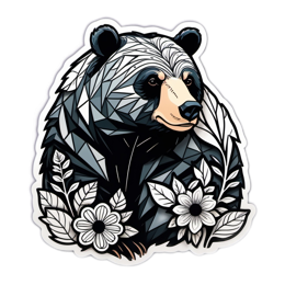 artistic bear flowers floral SVG PNG design with clean design elements, black and white floral elements