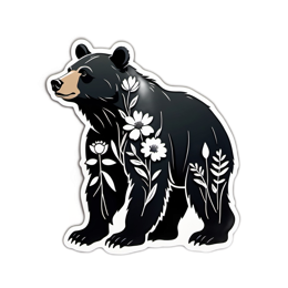 bear flora floral SVG PNG design with clean design elements, black and white floral elements