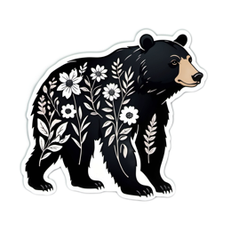 flower bear SVG PNG design with clean design elements, black and white floral elements