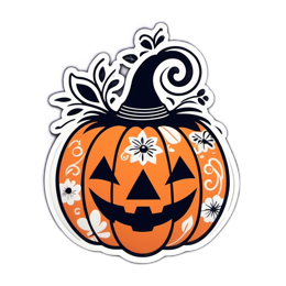pumpkin sticker floral SVG PNG design with black and white floral elements