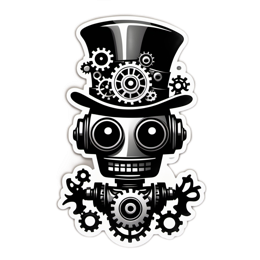 robot top hat gears SVG PNG design with clean design elements