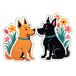 stickers dogs flowers SVG PNG design with black and orange floral elements