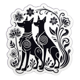 artistic dogs flora floral SVG PNG design with black and white floral elements