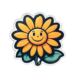 smiling flower sticker SVG PNG design with green and yellow floral elements