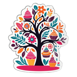 tree cupcakes flowers SVG PNG design with orange and pink floral elements