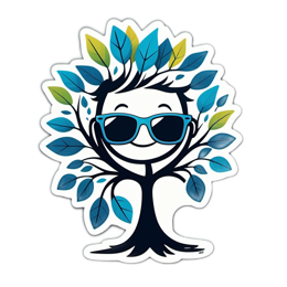 tree character sunglasses SVG PNG design with green and blue floral elements