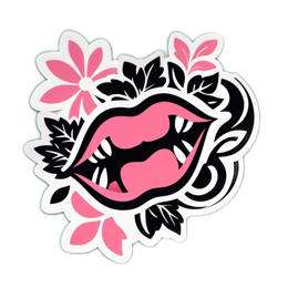 sticker lips flowers SVG PNG design with clean design elements, black and pink floral elements