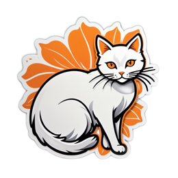 flower white cat SVG PNG design with white and orange floral elements