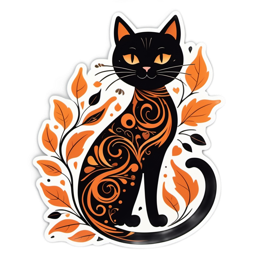 halloween blackcat orangeleaves floral SVG PNG design with black and orange floral elements