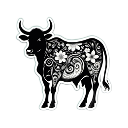 flowercow floral SVG PNG design with black and white floral elements