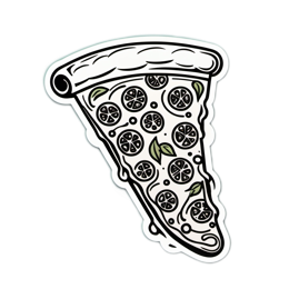 pizza sticker SVG PNG design with clean design elements, black and white floral elements