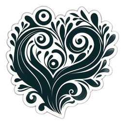 flower swirl heart SVG PNG design with black and white floral elements