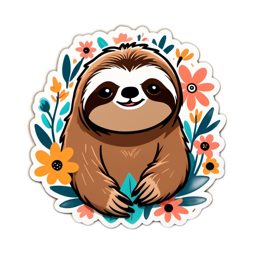 sticker sloth flowers floral SVG PNG design with clean design elements, orange and green floral elements