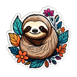 nature sloth floral SVG PNG design with clean design elements, orange and pink floral elements