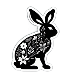flower bunny SVG PNG design with clean design elements, black and white floral elements