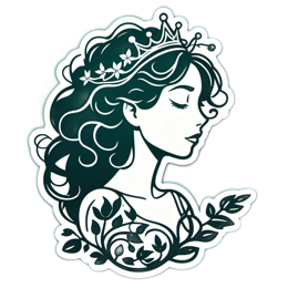 beautiful princess sticker floral SVG PNG design with black and white floral elements