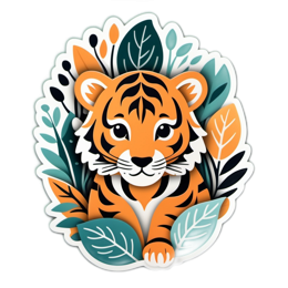 tiger foliate SVG PNG design with clean design elements, orange and green floral elements