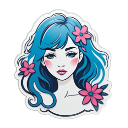 floral girl SVG PNG design with clean design elements, pink and blue floral elements