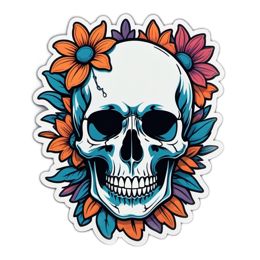 skull flowerdesign SVG PNG design with clean design elements, orange and blue floral elements