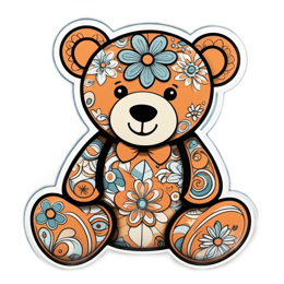 decoration teddy bear floral SVG PNG design with orange and blue floral elements