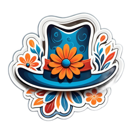 sticker floral hat SVG PNG design with orange and blue floral elements