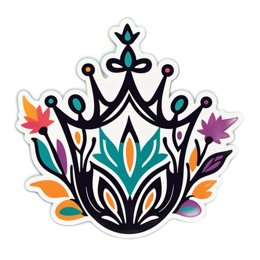 sticker crown flower SVG PNG design with clean design elements, orange and purple floral elements