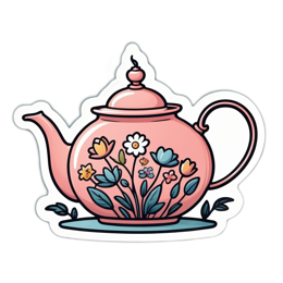 kitchen teapot flowers floral SVG PNG design with pink and green floral elements