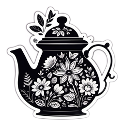 teapot flowers floral SVG PNG design with black and white floral elements