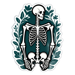 skeleton sticker floral SVG PNG design with clean design elements, black and white floral elements