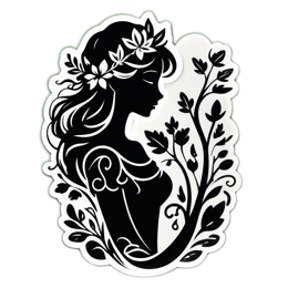 female silhouette nature floral SVG PNG design with black and white floral elements
