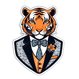 artistic tiger masculine flower SVG PNG design with black and white floral elements