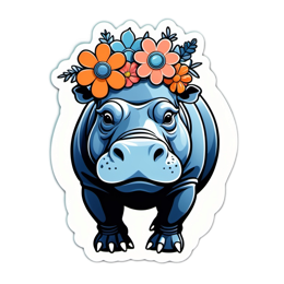flower hippo SVG PNG design with clean design elements, orange and pink floral elements