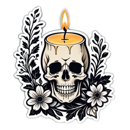 fantasy skull candle flower SVG PNG design with clean design elements, black and yellow floral elements