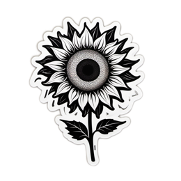 sticker sunflower floral SVG PNG design with clean design elements, black and white floral elements