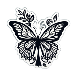 butterfly sticker floral SVG PNG design with black and white floral elements