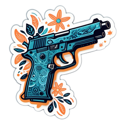 sticker pistol floral SVG PNG design with orange and green floral elements