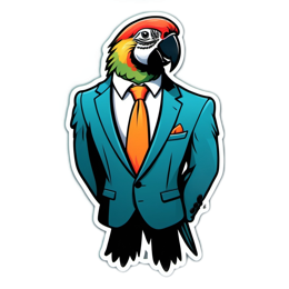 artistic parrot in suit SVG PNG design with clean design elements