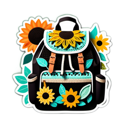 backpack sunflowers floral SVG PNG design with black and green floral elements