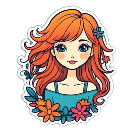 girl flower sticker SVG PNG design with orange and blue floral elements