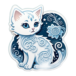 fantasy artsy cat floral SVG PNG design with white and blue floral elements