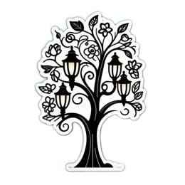 tree lamps flowers floral SVG PNG design with clean design elements, black and white floral elements